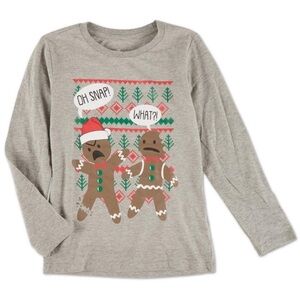 ADTN Boy’s ‘Oh Snap’ Gingerbread Man Christmas Long Sleeve Tee EUC